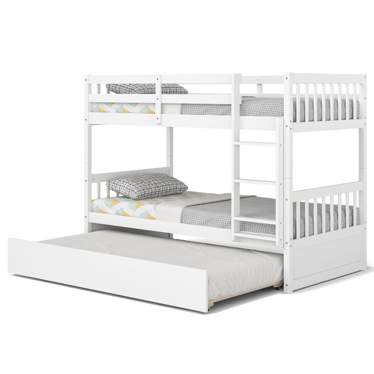 Full Over Full Bunk Bed Solid Wood Trundle Bed Frame Convertible Twin Over Twin Bunk Beds with Guardrails and Ladder for Adults Kids Teens