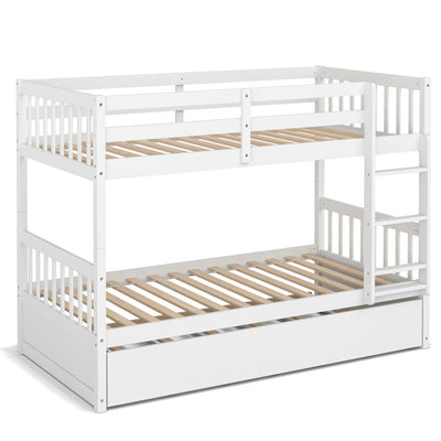 Full Over Full Bunk Bed Solid Wood Trundle Bed Frame Convertible Twin Over Twin Bunk Beds with Guardrails and Ladder for Adults Kids Teens