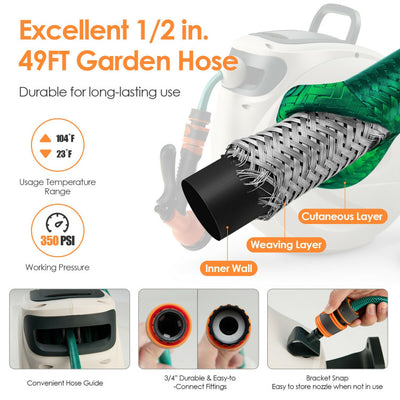 Garden Retractable Hose Reel Wall Mounted 1/2 Inch 49 Feet Any Length with Self-Lock Design and Hose Nozzle