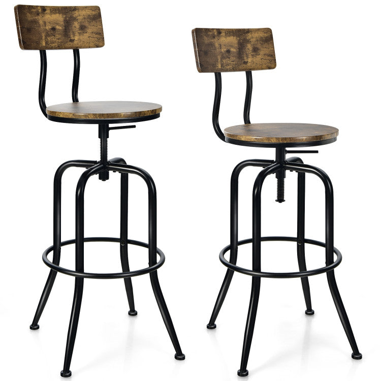 Industrial Height-Adjustable Swivel Bar Stools Vintage Counter Height Kitchen Dining Chair with Arc-Shaped Backrest and Footrest