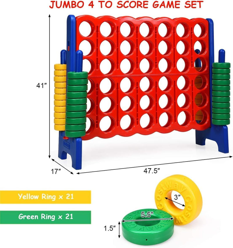 Jumbo 4-to-Score Giant Puzzle Game Set with 42 Jumbo Rings and Quick-Release Slider for Kids and Adults