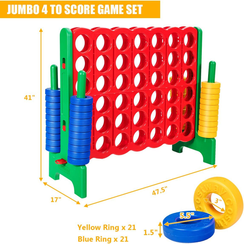 Jumbo 4-to-Score Giant Puzzle Game Set with 42 Jumbo Rings and Quick-Release Slider for Kids and Adults