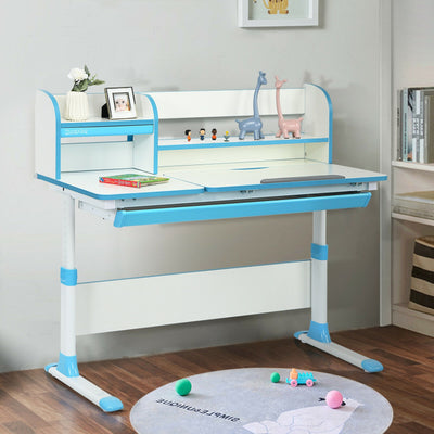 Kids Multifunctional Adjustable Height Study Desk with Tilted Desktop and Storage Drawer for Boys Girls