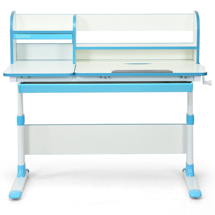 Kids Multifunctional Adjustable Height Study Desk with Tilted Desktop and Storage Drawer for Boys Girls