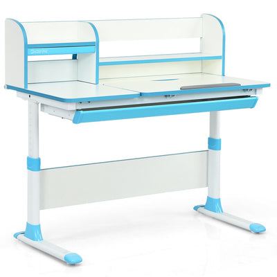 Kids Multifunctional Adjustable Height Study Desk with Tilted Desktop and Storage Drawer for Boys Girls