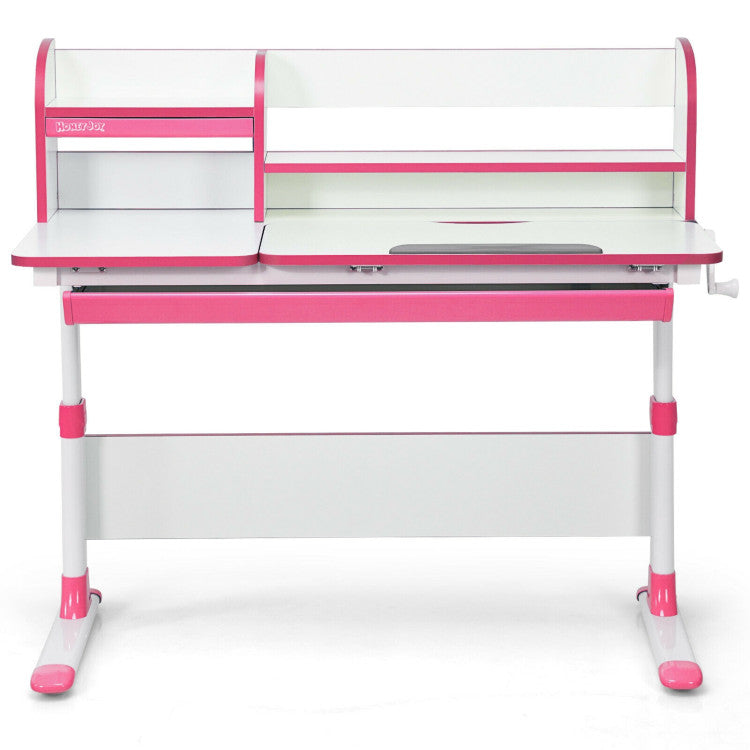 Kids Multifunctional Adjustable Height Study Desk with Tilted Desktop and Storage Drawer for Boys Girls