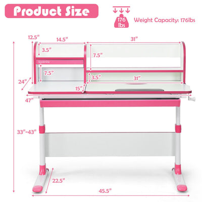 Kids Multifunctional Adjustable Height Study Desk with Tilted Desktop and Storage Drawer for Boys Girls