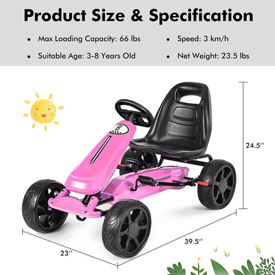 Kids Racer Pedal Go Kart 4 Wheel Powered Ride On Toy Car with Adjustable Seat and EVA Rubber Tires