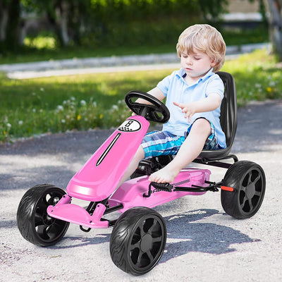 Kids Racer Pedal Go Kart 4 Wheel Powered Ride On Toy Car with Adjustable Seat and EVA Rubber Tires