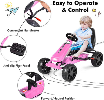 Kids Racer Pedal Go Kart 4 Wheel Powered Ride On Toy Car with Adjustable Seat and EVA Rubber Tires
