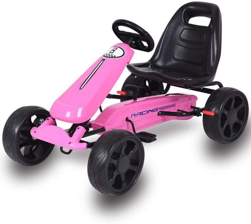 Kids Racer Pedal Go Kart 4 Wheel Powered Ride On Toy Car with Adjustable Seat and EVA Rubber Tires