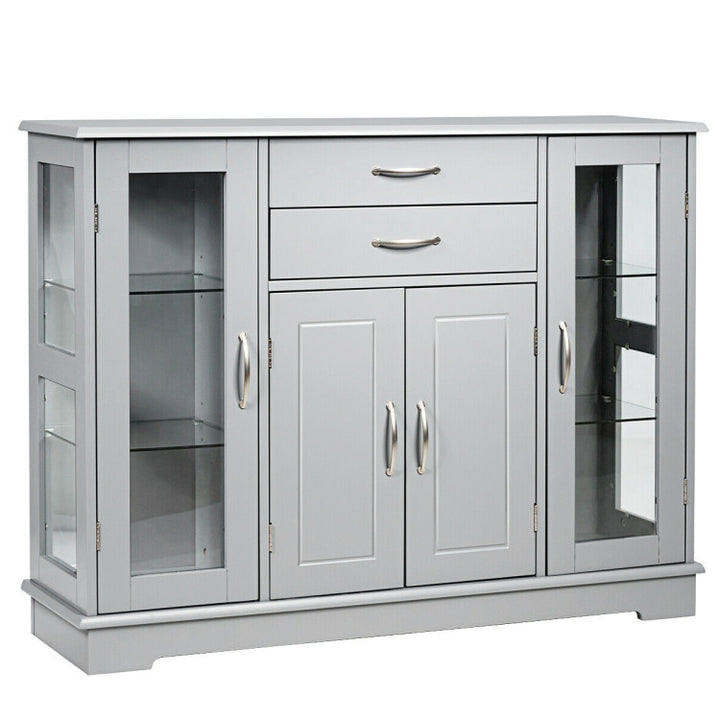Kitchen Sideboard Buffet Server Side Storage Cabinet Dining Room Cupboard Console Table with 2 Drawers 3 Cabinets Glass Doors