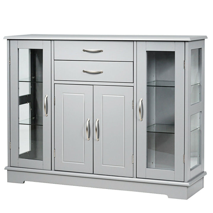 Kitchen Sideboard Buffet Server Side Storage Cabinet Dining Room Cupboard Console Table with 2 Drawers 3 Cabinets Glass Doors