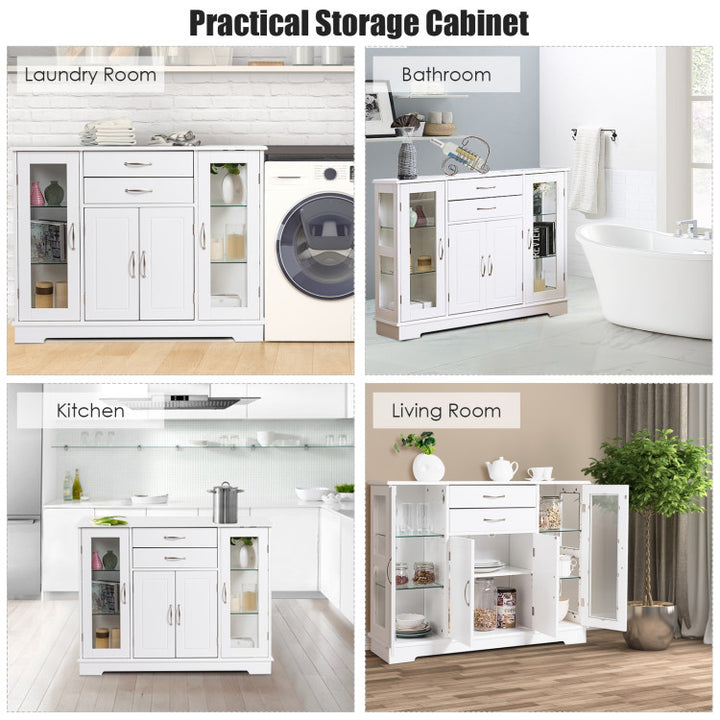 Kitchen Sideboard Buffet Server Side Storage Cabinet Dining Room Cupboard Console Table with 2 Drawers 3 Cabinets Glass Doors