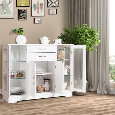 Kitchen Sideboard Buffet Server Side Storage Cabinet Dining Room Cupboard Console Table with 2 Drawers 3 Cabinets Glass Doors