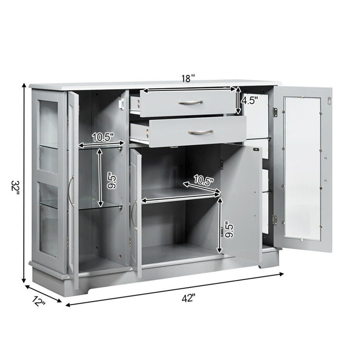 Kitchen Sideboard Buffet Server Side Storage Cabinet Dining Room Cupboard Console Table with 2 Drawers 3 Cabinets Glass Doors