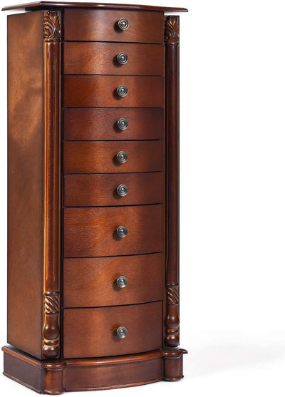 Large Wooden Jewelry Armoire Cabinet Storage Chest Box Organizer with 8 Drawers and 2 Swing Doors