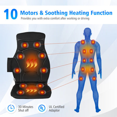 Massage Car Seat Cushion Back Massager Pad with 10 Vibration Motors Heat