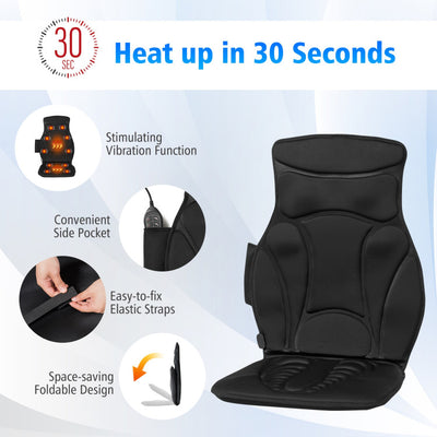 Massage Car Seat Cushion Back Massager Pad with 10 Vibration Motors Heat