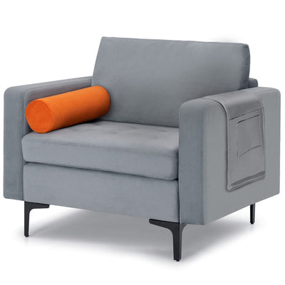 Modern Accent Armchair Single Sofa Chair with Bolster and Side Storage Pocket