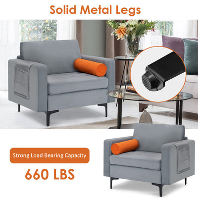 Modern Accent Armchair Single Sofa Chair with Bolster and Side Storage Pocket