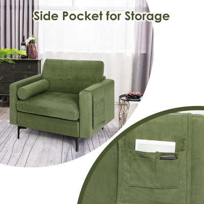 Modern Accent Armchair Single Sofa Chair with Bolster and Side Storage Pocket