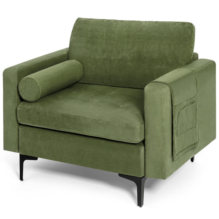 Modern Accent Armchair Single Sofa Chair with Bolster and Side Storage Pocket