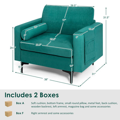 Modern Accent Armchair Single Sofa Chair with Bolster and Side Storage Pocket