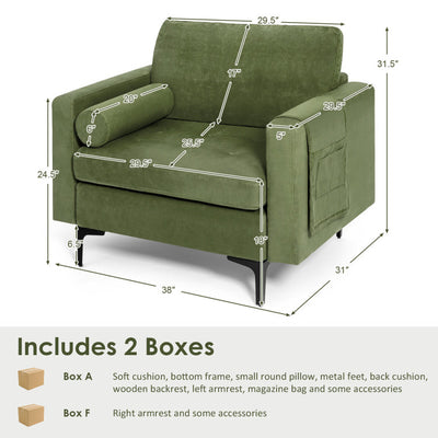Modern Accent Armchair Single Sofa Chair with Bolster and Side Storage Pocket