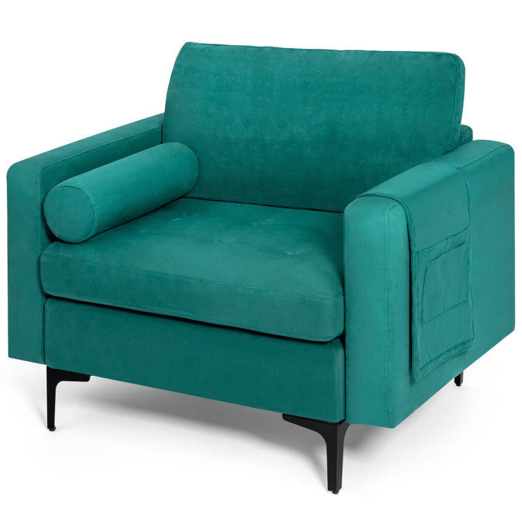 Modern Accent Armchair Single Sofa Chair with Bolster and Side Storage Pocket