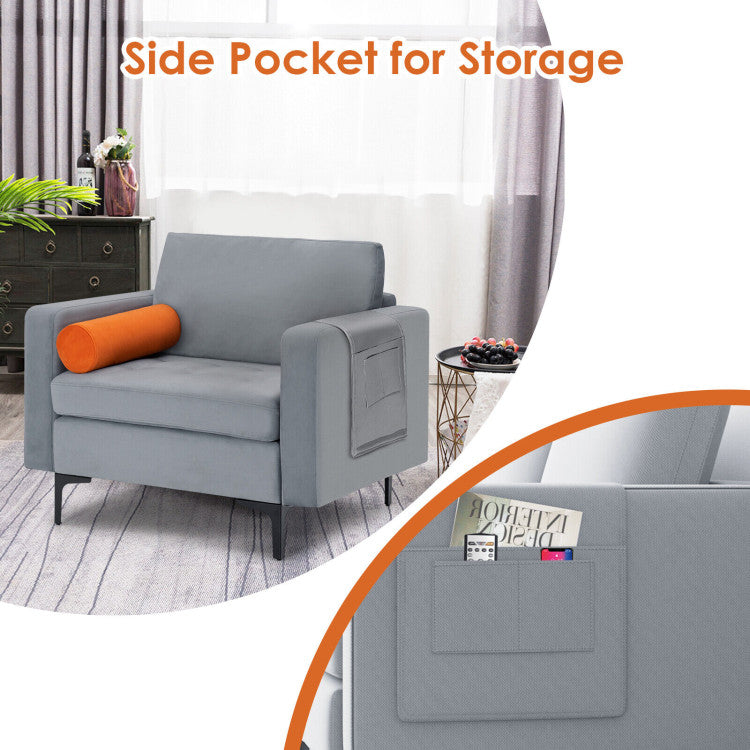 Modern Accent Armchair Single Sofa Chair with Bolster and Side Storage Pocket