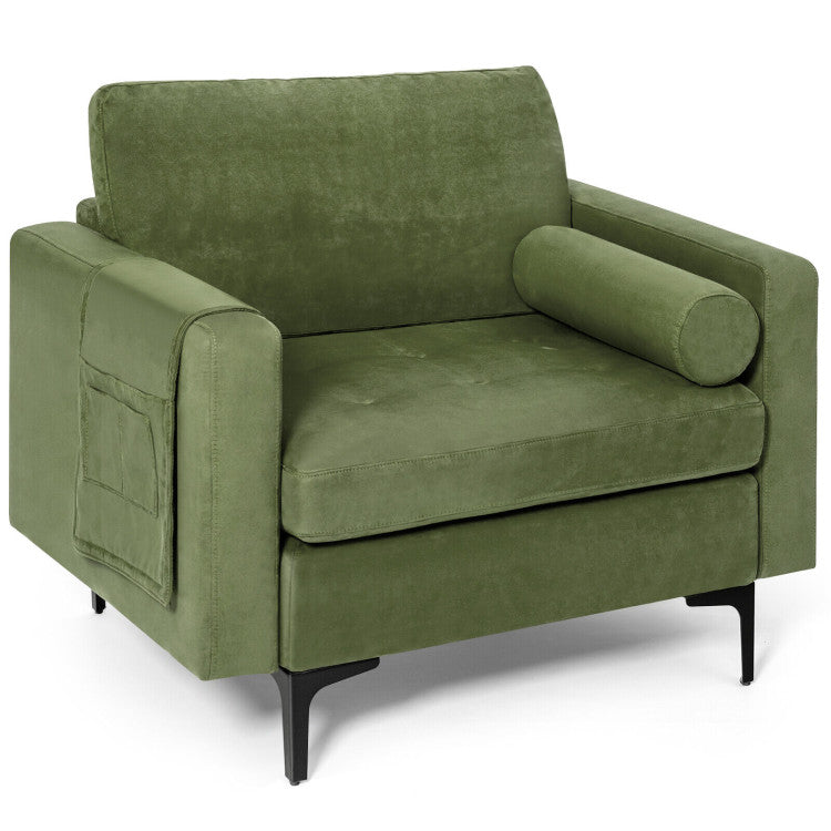 Modern Accent Armchair Single Sofa Chair with Bolster and Side Storage Pocket