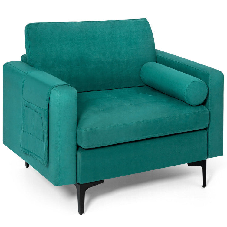 Modern Accent Armchair Single Sofa Chair with Bolster and Side Storage Pocket