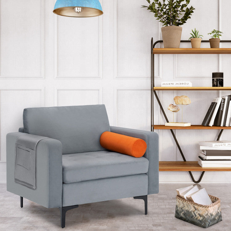 Modern Accent Armchair Single Sofa Chair with Bolster and Side Storage Pocket