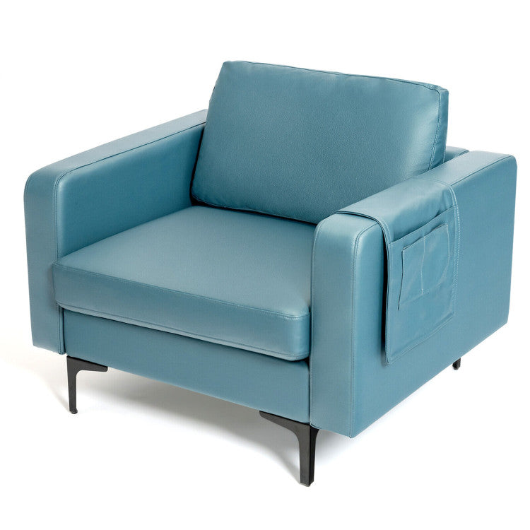 Modern Accent Armchair Single Sofa Chair with Side Storage Pocket and Cushion