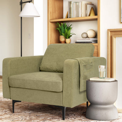Modern Accent Armchair Single Sofa Chair with Side Storage Pocket and Cushion