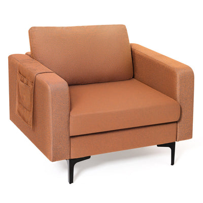 Modern Accent Armchair Single Sofa Chair with Side Storage Pocket and Cushion