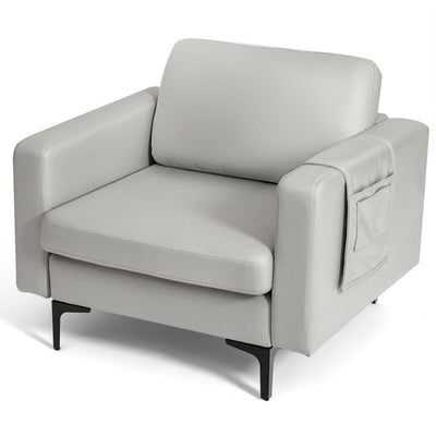 Modern Accent Armchair Single Sofa Chair with Side Storage Pocket and Cushion