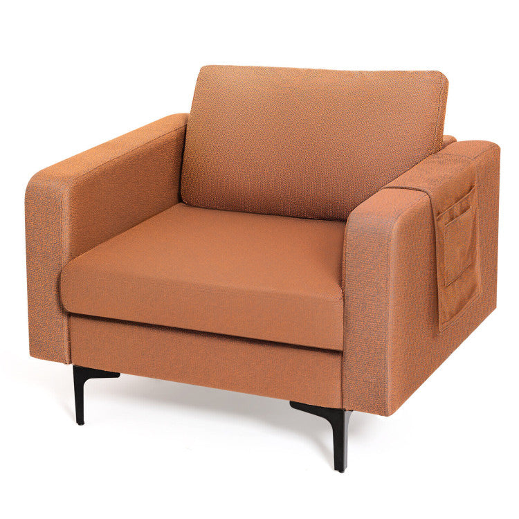Modern Accent Armchair Single Sofa Chair with Side Storage Pocket and Cushion
