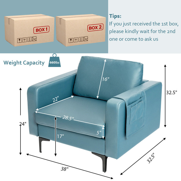 Modern Accent Armchair Single Sofa Chair with Side Storage Pocket and Cushion