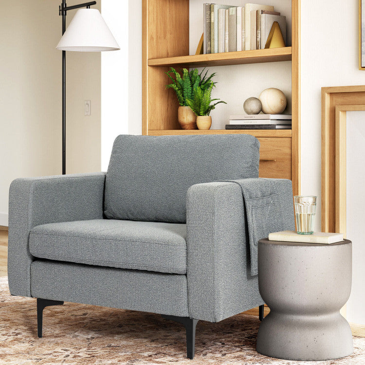 Modern Accent Armchair Single Sofa Chair with Side Storage Pocket and Cushion