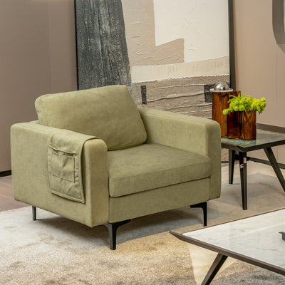 Modern Accent Armchair Single Sofa Chair with Side Storage Pocket and Cushion