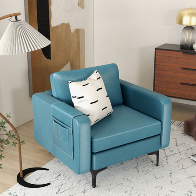 Modern Accent Armchair Single Sofa Chair with Side Storage Pocket and Cushion