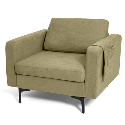 Modern Accent Armchair Single Sofa Chair with Side Storage Pocket and Cushion