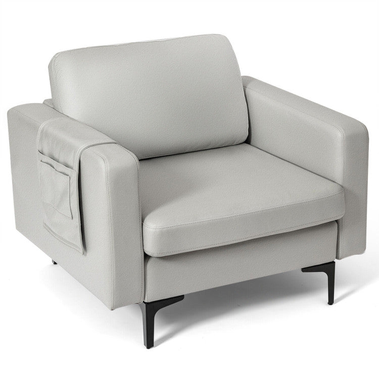 Modern Accent Armchair Single Sofa Chair with Side Storage Pocket and Cushion