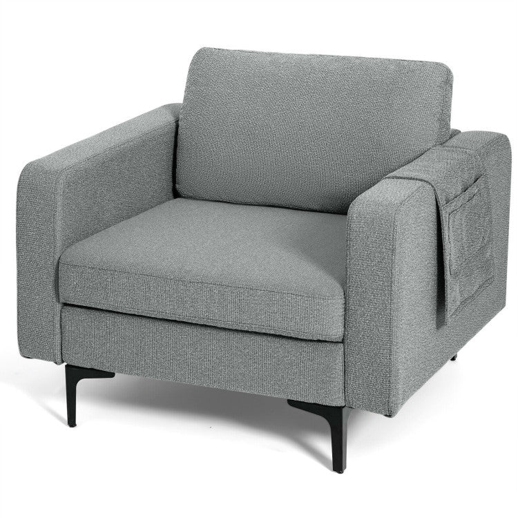 Modern Accent Armchair Single Sofa Chair with Side Storage Pocket and Cushion