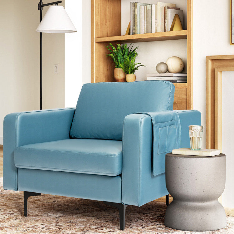 Modern Accent Armchair Single Sofa Chair with Side Storage Pocket and Cushion