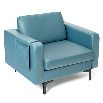 Modern Accent Armchair Single Sofa Chair with Side Storage Pocket and Cushion