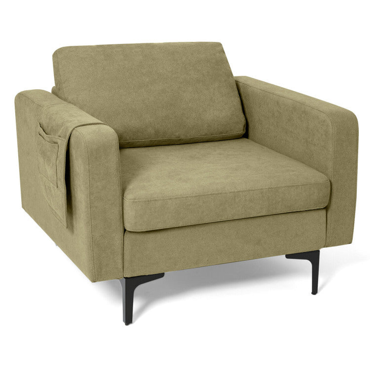 Modern Accent Armchair Single Sofa Chair with Side Storage Pocket and Cushion