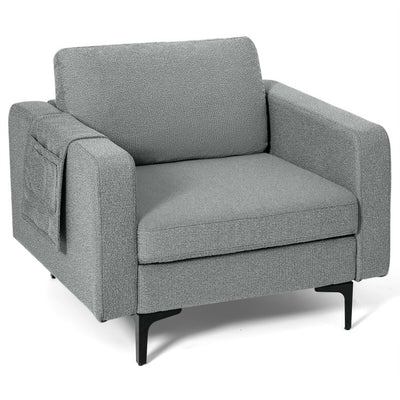 Modern Accent Armchair Single Sofa Chair with Side Storage Pocket and Cushion